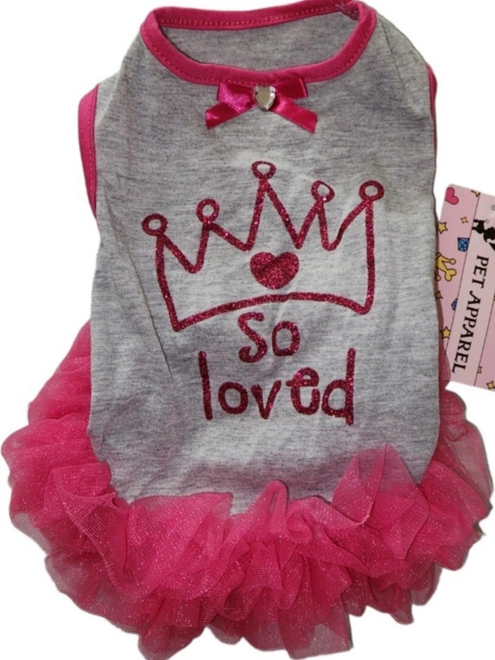 Doggie So Loved Pink Tulle Pet Dress - Grey & Hot Pink w/o tag